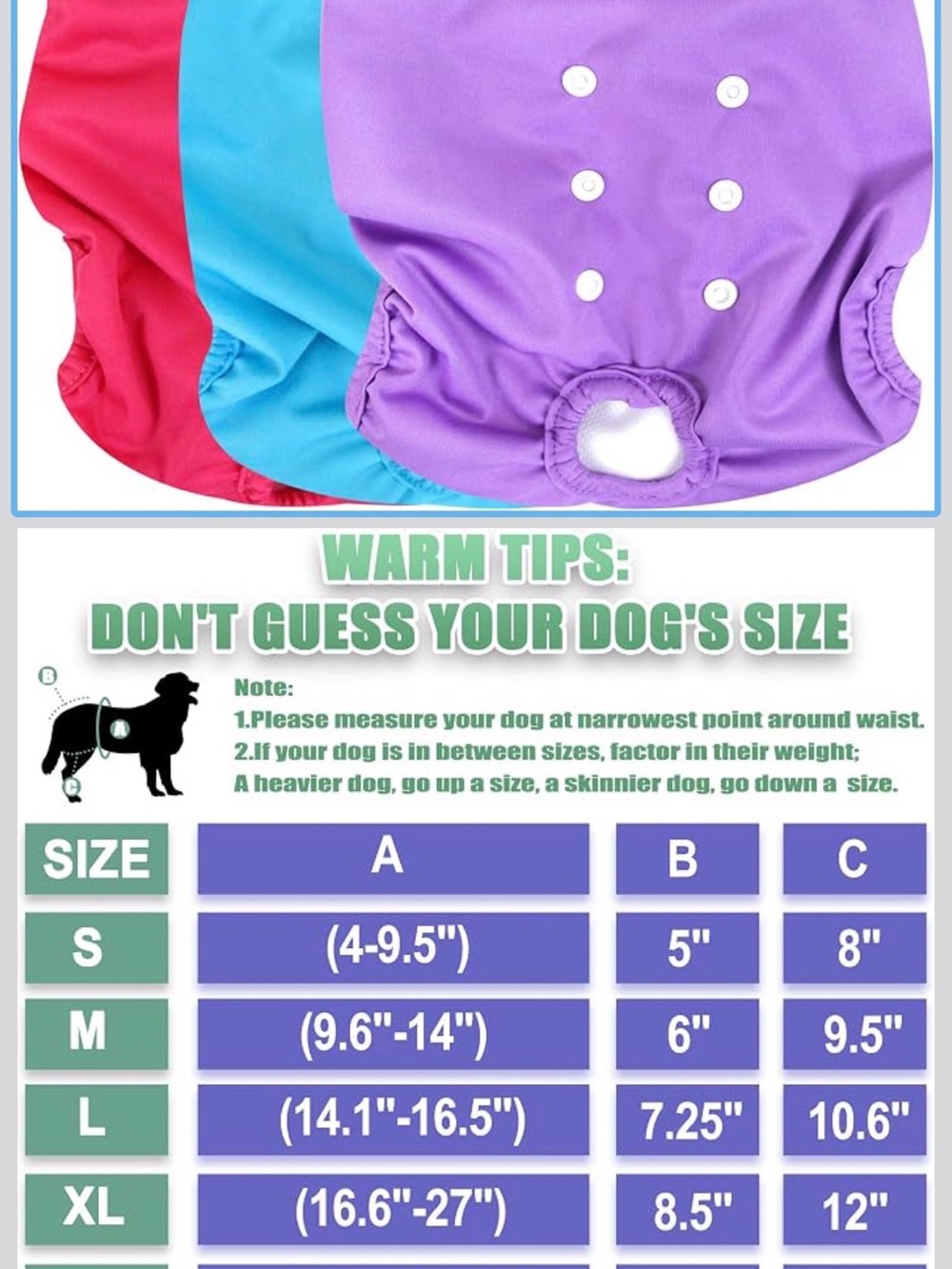 Amazon Reusable Dog Diaper Covers in Purple, Blue & Red